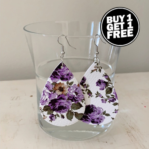 BOGO! Purple Flowered Drop Earrings - Picture 2 of 6
